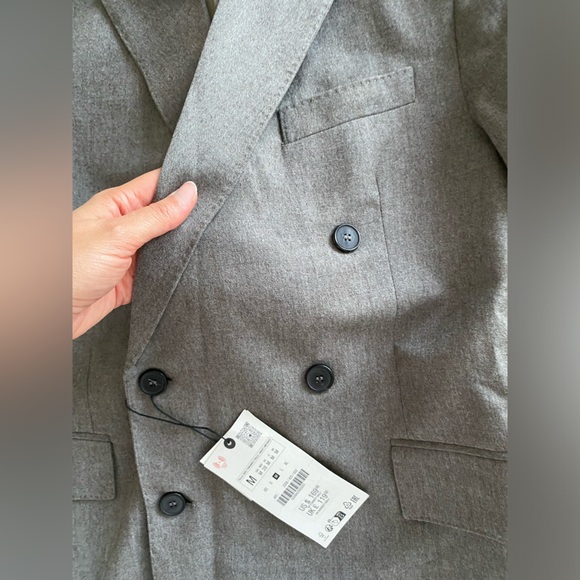 Zara Taupe Gray Double Breasted Wool Blazer Coat ZW Collection NWT - Picture 15 of 16